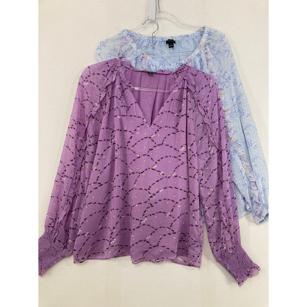 Bundle of Two Ann Taylor Blouses Medium‎ Purple Blue Ruffle Metallic Feminine